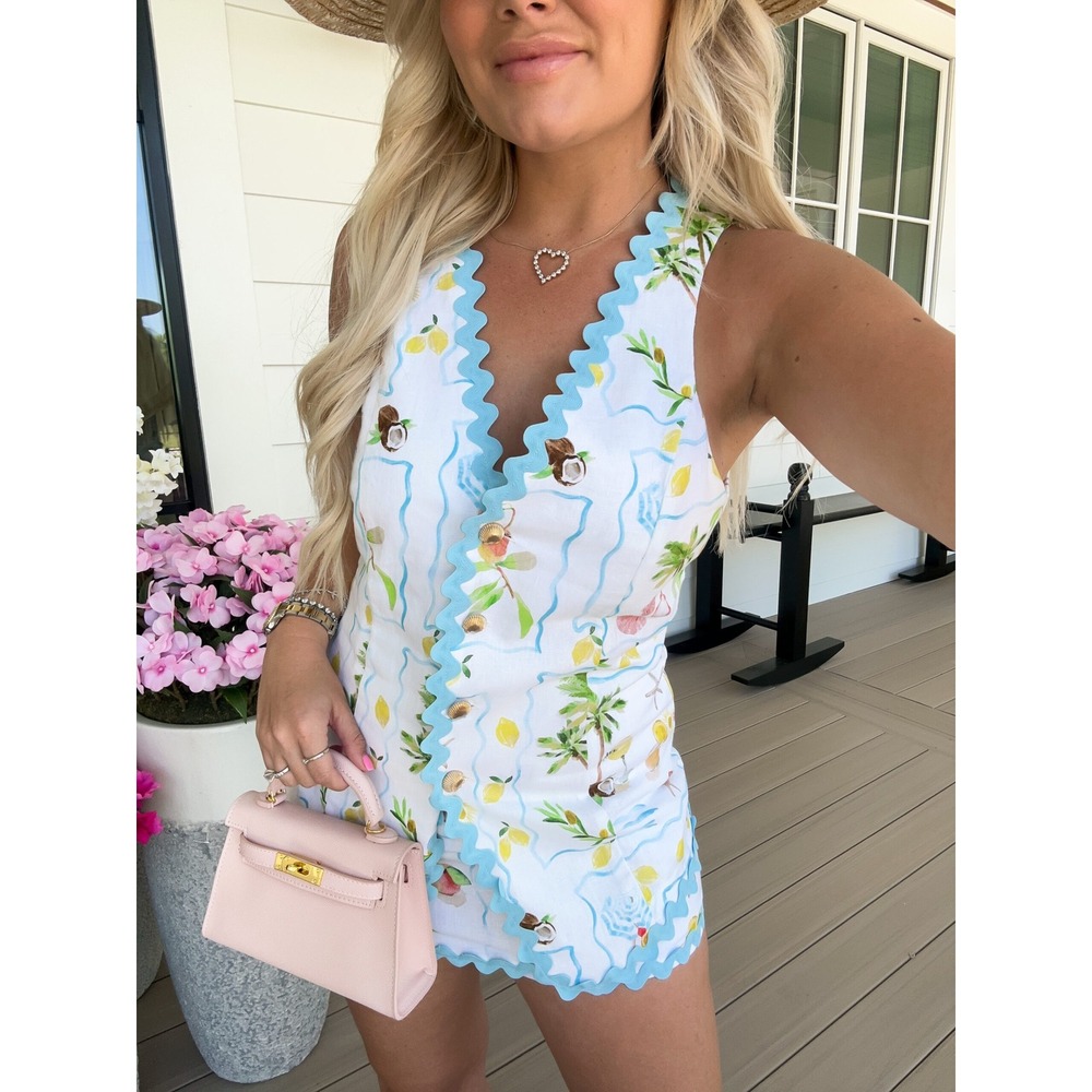 Show Me Your Mumu Positano Scallop Vest Mini Dress White Lemon Coconut Print M